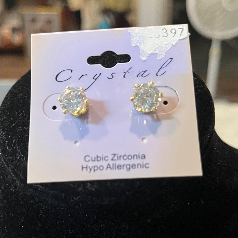 Crystal Cubic Zirconia Gold-Tone Stud Earrings - Sparkling Clear